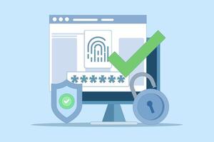 Fingerprint security identification concept via digital biometric sensor. Online fingerprint on computer or internet, secure fingerprint authentication and access verification, design illustration. vector