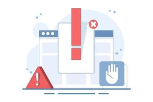 Online Fraud Warning Concept Data Warning Message or Exclamation Mark Danger Warning Cyber Risk Fraud on Digital Internet Sites Laptop Computer PC, Unsecured Network Virus Attack. vector