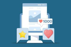 Social media networking concept. Sharing photos and images online with a list of comments such as mobile phone applications, social networking blog followers, or article posting activities. design. vector