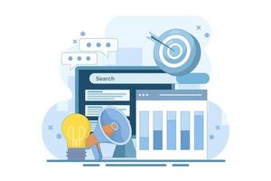 SEO and SMM optimization concept. Digital marketing, SMM digital web technology. Improve search engine ranking, Search engine traffic, Testing website SEO, Cartoon flat illustration design. vector