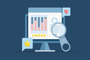 Customer analysis software concept, business intelligence, website report, customer data analysis, website traffic, data graph diagram, customer profile interface. design illustration on background. vector