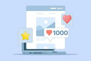 Social media networking concept. Sharing photos and images online with a list of comments such as mobile phone applications, social networking blog followers, or article posting activities. vector