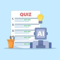 technology concept to answer questions. answering questions with the help of AI or artificial intelligence. illustration of asking a robot for help to answer a quiz. flat style design. vector