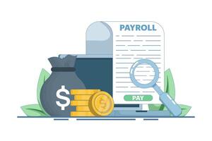 salary payment concept. Invoice paper. payroll, invoice sheet. Payroll template, calculate salary, budget concept. Top view. Modern cartoon design illustration on background. vector
