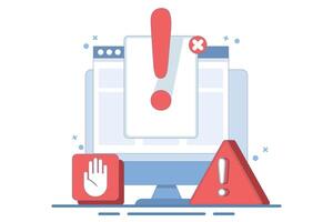 Online Fraud Warning Concept Data Warning Message or Exclamation Mark Danger Warning Cyber Risk Fraud on Digital Internet Sites Laptop Computer PC, Unsecured Network Virus Attack. illustration. vector