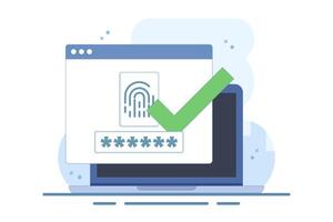 Fingerprint security identification concept via digital biometric sensor. Online fingerprint on computer or internet, secure fingerprint authentication and access verification, cartoon illustration. vector