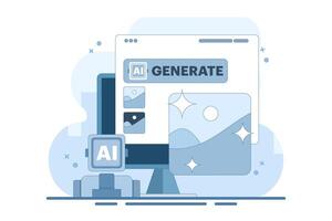 AI Image Maker Concept, Artificial intelligence generates image with command, AI tool inputs word command to become image. flat design illustration on Background vector