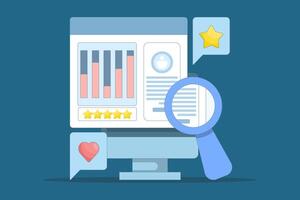Customer analysis software concept, business intelligence, website report, customer data analysis, website traffic, data graph diagram, customer profile interface. flat illustration. vector