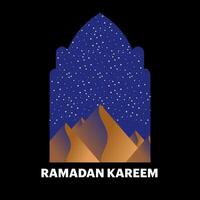 Ramadan Kareem concept, poster, greeting card, cover design with mosque, crescent moon and flat geometric style typography. Flat illustration on background. vector