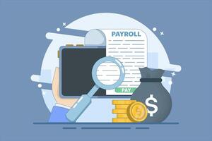 salary payment concept. Invoice paper. payroll, invoice sheet. Payroll template, calculate salary, budget concept. Top view. Modern flat design illustration on background. vector