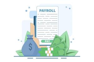 salary payment concept. Invoice paper. payroll, invoice sheet. Payroll template, calculate salary, budget concept. Top view. Modern flat design illustration on background vector