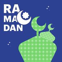 Ramadan Kareem concept, poster, greeting card, cover design with mosque, crescent moon and flat geometric style typography. Flat cartoon design illustration on background. vector
