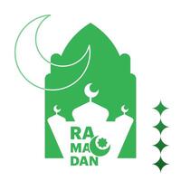 Ramadan Kareem concept, poster, greeting card, cover design with mosque, crescent moon and flat geometric style typography. Flat design illustration on background. vector