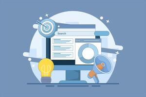 SEO and SMM optimization concept. Digital marketing, SMM digital web technology. Improve search engine ranking, Search engine traffic, Testing website SEO, illustration design. vector