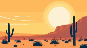 Landscape desert scene with a large sun in the sky vector