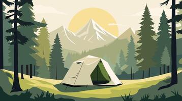 Camping with a mountain in the background vector