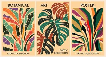 Set of retro inspired abstract botanical posters. vector