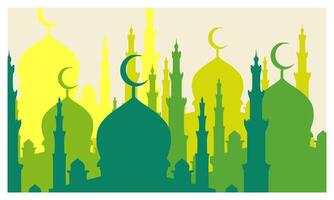 Mosque city scape theme of Islamic event for wallpaper design. Poster, media banner vector