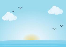 Sunset over the sea with clouds and birds vector