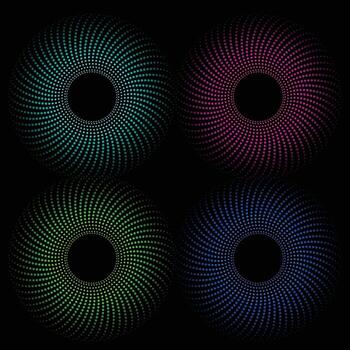 four different colored circles on a black background vector