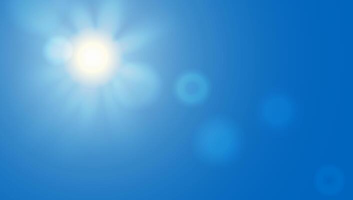 Blue sky light background. White cloud sunny summer abstract gradient. Clear day meteorology gradation pattern. wavy clouds and sunburst rays. Fresh air sunny weather spring heaven landscape