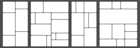 White grid template design, bento box photo frame collage layout. Light mood board mockup horizontal banner. Puzzle mosaic blocks for picture gallery page. Flat graph y2k dashboard presentation slide vector