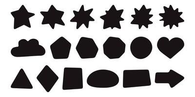 Rounded corner shapes. square, rectangle, hexagon, diamond geometric icons. Organic fun starburst arrow, squircle block infographic clipart. discount label card, free sticker, blob price tag. vector