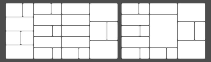 Collage image frame grid template. Rectangle card graph showcase layout. User game dashboard mockup bento design. Advertisement material photo mockup pattern. Blank square business data bar column. vector