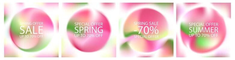 Gradient light background set. Square poster, organic green pattern design. Soft sunny garden spring summer presentation template. Fluid liquid graphic 3d design, pastel noise mesh eco social banner. vector
