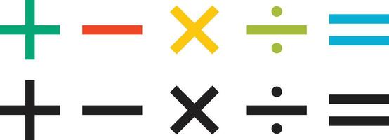 Mathematic symbol. Plus, minus, multiplication and division mathematical symbols set vector