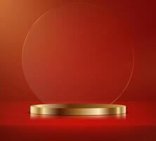 Red background 3d with gold podium. 3D abstract studio room with pedestal podium. Space for selling products, backdrop, wallpaper, background, text. illustration. vector