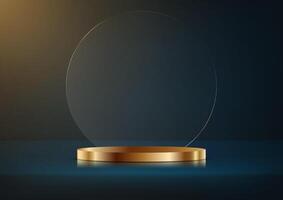 Dark blue background 3d with gold podium. 3D abstract studio room with pedestal podium. Space for selling products, backdrop, wallpaper, background, text. illustration. vector