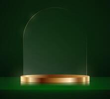 Dark green background 3d with gold podium. 3D abstract studio room with pedestal podium. Space for selling products, backdrop, wallpaper, background, text. illustration. vector
