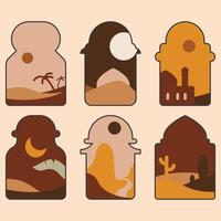 The drawings are of different sizes and are all brown. Islamic and Ramadan Windows Frame vector