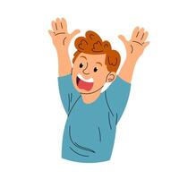 Man with his hands up in the air. Frightened man. Flat illustration on white background. vector