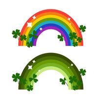 Rainbow Icon Set. Rainbow arch with stars and clover for greeting card, background, congratulations. Flat illustration on white background. vector