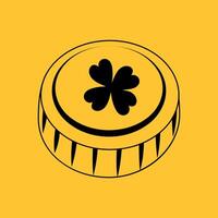 Gold coin. Black and white coin with clover badge vector
