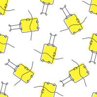 Seamless pattern with yellow suitcases and abstract figures. Perfect for travel, tourism, and vacation themes. vector
