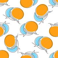 Seamless pattern with orange and blue speech bubbles. Ideal for communication, social media, and messaging themes. vector