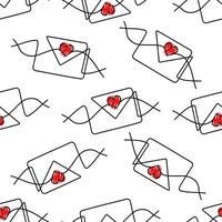 Seamless pattern with hand-drawn envelopes and red hearts. Great for Valentine's Day, love letters, and romantic messages. vector
