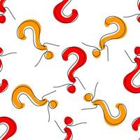 Seamless pattern with red and yellow question marks and abstract figures. Ideal for FAQ, problem-solving, and curiosity-related designs. vector