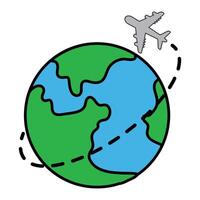 Earth Globe with Airplane in Flight Illustration. vector