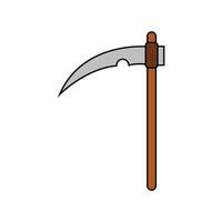 Scythe Icon. Scythe with a curved blade and wooden handle. vector