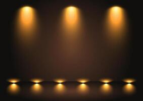 Display background with golden glowing spotlights and floor lights vector