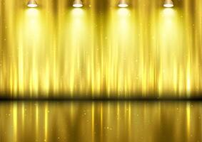 Golden display background with spotlights shining down onto empty stage vector