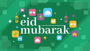 Eid Mubarak Banner With Simple Colorful Icons Concept vector