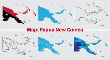 Papua New Guinea map with sunbeams on white background. Flat map of Papua New Guinea with flag. vector