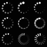 Loading progress circle in black and white. Loading icon set. Buffer loader or preloader. Donload or Upload. Collection of simple web download. vector