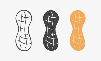 Set of peanut nuts. Sketch, black silhouetet and flat icon peanut illustration vector