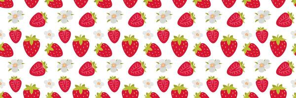 Strawberry berries full and half with flowers simply pattern on white background vector